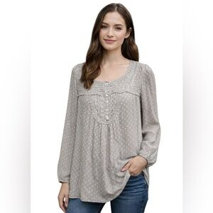 Daniel Rainn Polka Dot Lace Peasant Blouse Boho Romantic Size L